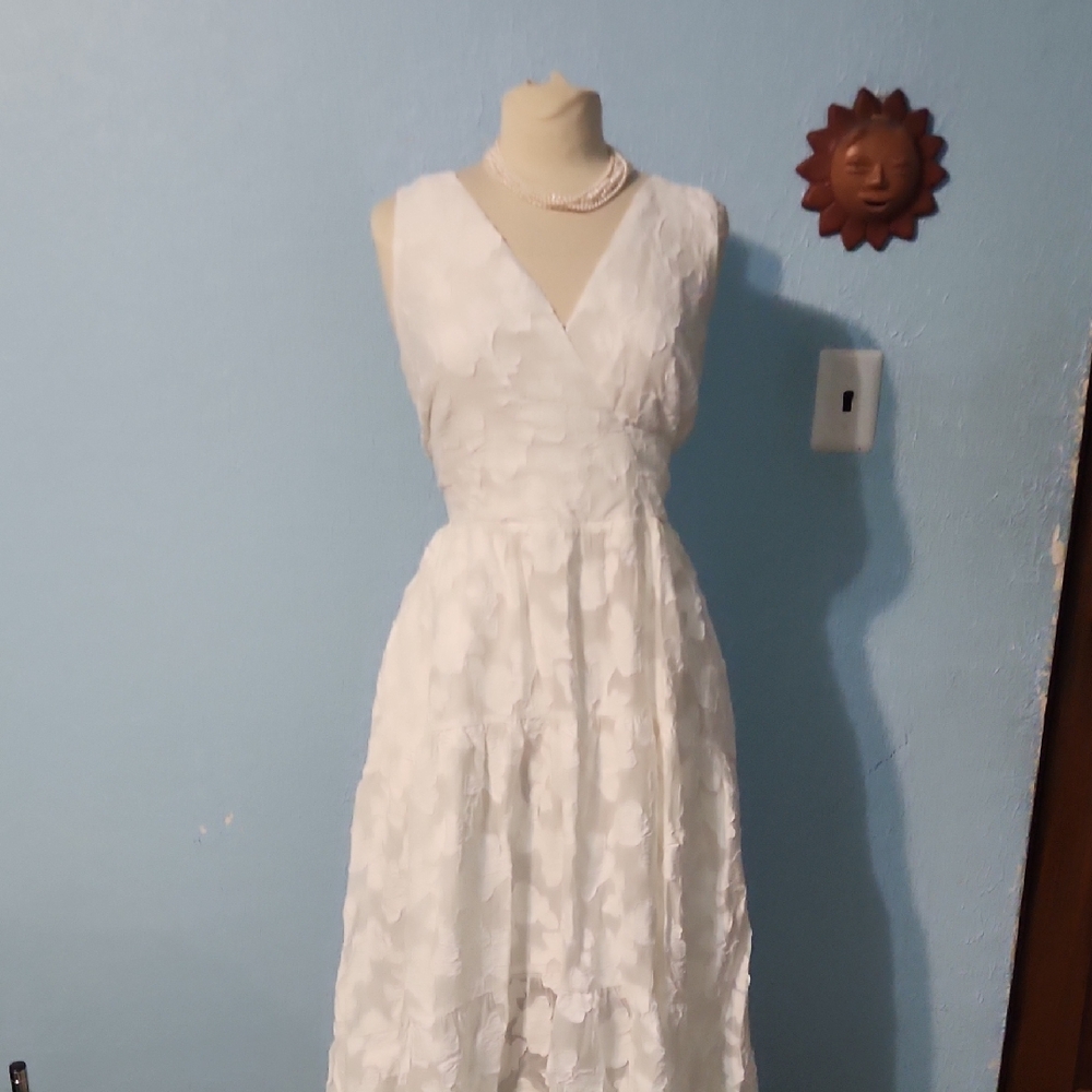 Tanya Taylor Ivory Textured Midi Dress